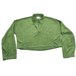 Out From Under Cropped Collared Top size XS Towel Knit Long Sleeve Emerald Green